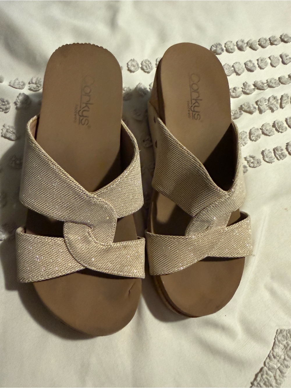 Corkys Champagne Beige Cross-Strap Slide Sandals